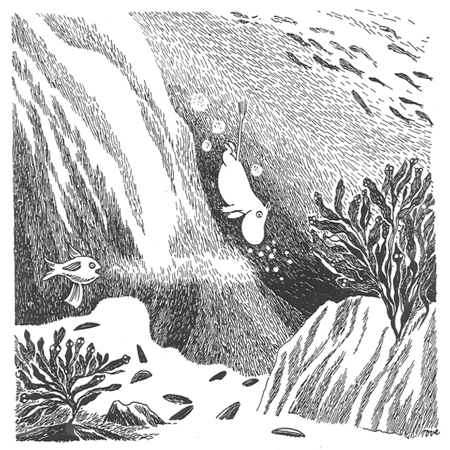 MOOMIN モノクロミニポスター/ダイビングムーミントロール