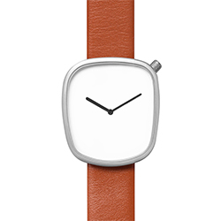 Pebble Matt Steel on Brown Italian Leather