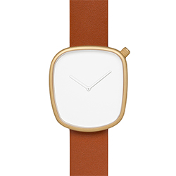 Pebble Matt Golden Steel on Brown Italian Leather